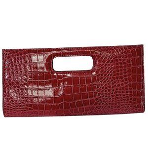 Holiday Red Croc Envelope Clutch Purse Faux Leather Snake Skin Slim New Years
